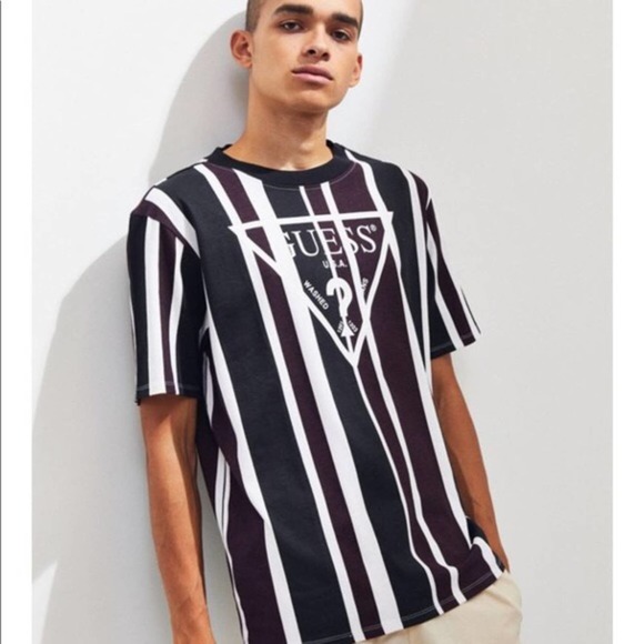 Guess Other - Guess X Redford  Black & Maroon Striped Short Sleeve  T Shirt  Size Large EUC